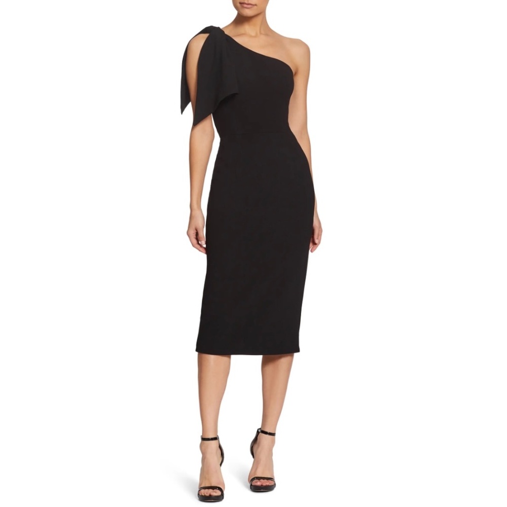NWOT Dress the Population Tiffany Black One Shoulder Bow Dress, XL